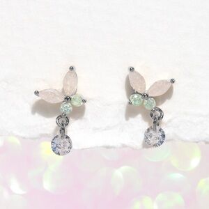Girls Crew Elegant Silver and Green Crystal Earrings
